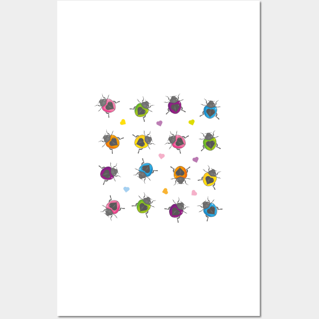 Colourful Lovebug with heart on back repeat pattern Wall Art by Bubsart78